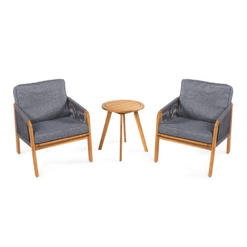 Aveiro 3-Piece Modern Bohemian Roped Acacia Wood Conversation Outdoor Patio Set with Cushions - JONATHAN Y